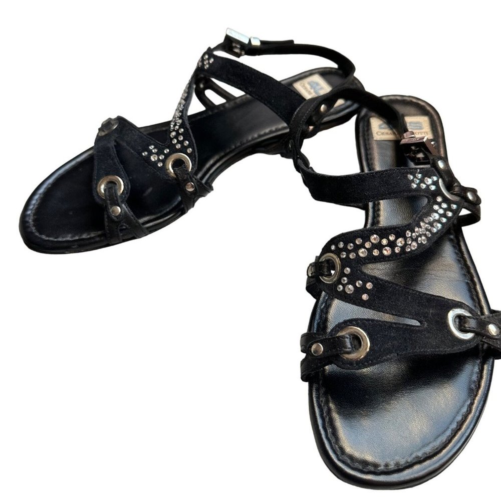 CESARE PACIOTTI 4US Women's Sandals Black Leather Size 36 With Swarovski Rhinest